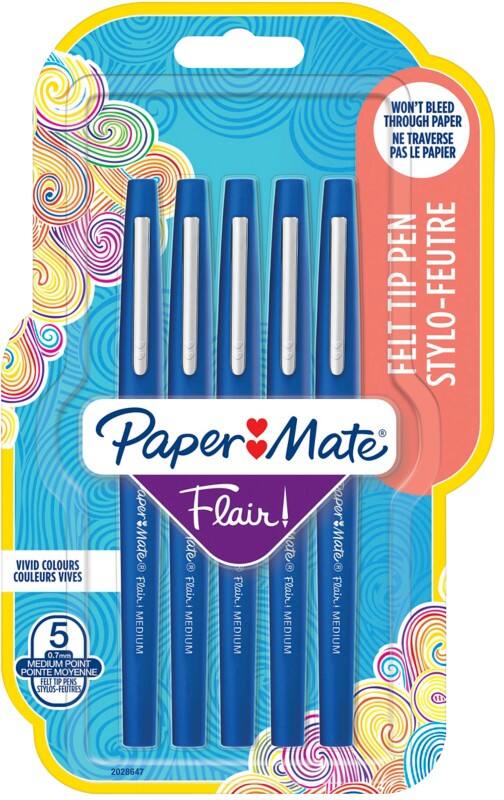 PaperMate Fineliner Pen Flair Medium 0.7 mm Blue Pack of 5