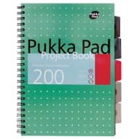 Pukka Pad Metallic A4+ Wirebound Green Poly Cover Project Book Ruled 200 Pages Pack of 3