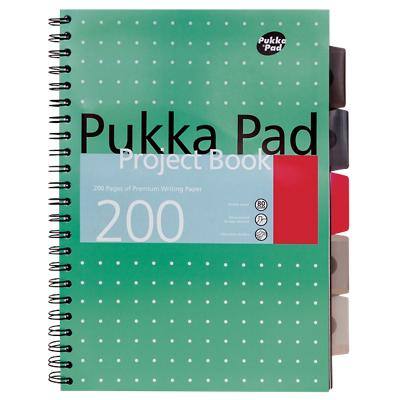 Pukka Pad Project Book Metallic A4+ Ruled Spiral Bound PP (Polypropylene) Hardback Green Perforated 200 Pages Pack of 3