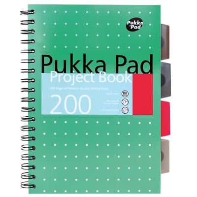 Pukka Pad Project Book Metallic B5 Ruled Spiral Bound PP (Polypropylene) Hardback Green Perforated 200 Pages Pack of 3