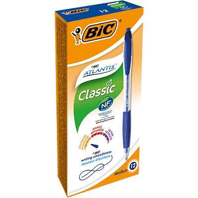 BIC Atlantis Classic Retractable Ballpoint Pen Grip Medium 0.4 mm Blue Pack of 12