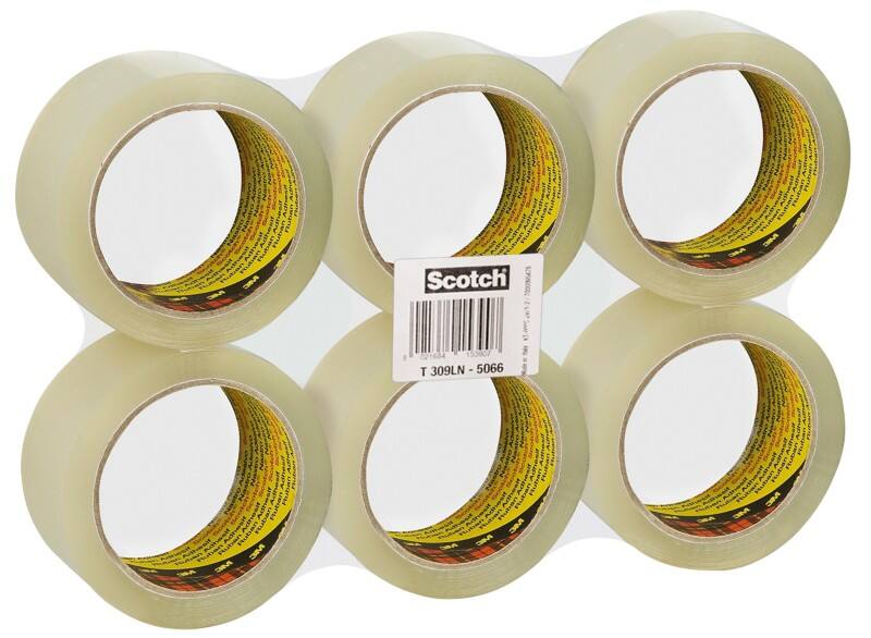 Scotch Low Noise Packaging Tape 309 50mm x 66m Transparent 6 Rolls
