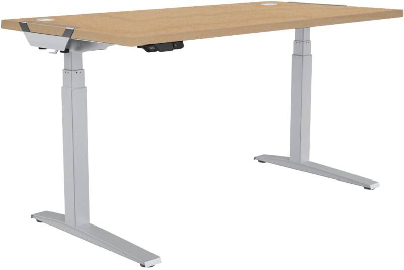 Fellowes Levado Electronically Height Adjustable Sit Stand Desk Maple Steel Silver Cantilever 1,600 x 800 x 1,257 mm