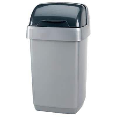 ADDIS Waste Bin Roll Top Metallic Silver 23 x 23 x 43 cm