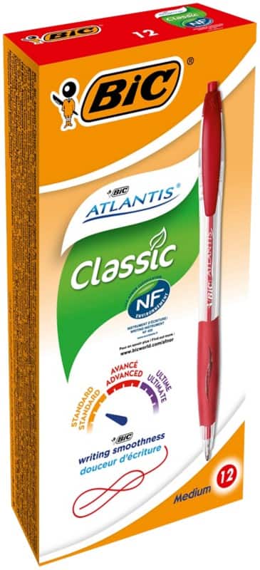 BIC Atlantis Classic Atlantis Classic Retractable Ballpoint Pen Red 0.4 mm Medium Ballpoint Refillable Pack of 12