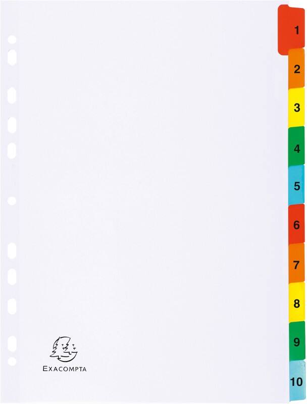 Exacompta 1 to 10 Numerical Dividers A4 White, assorted 10 Part Cardboard 11 Holes 1110E