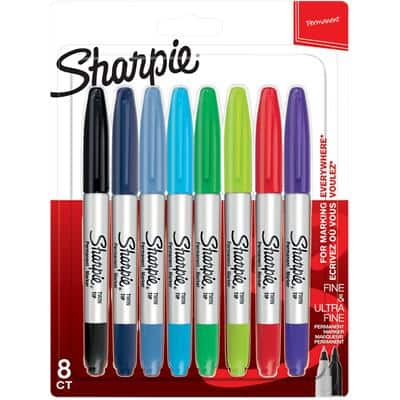 Sharpie Twin Tip Permanent Marker Fine Bullet 0.5 mm Assorted Pack of 8