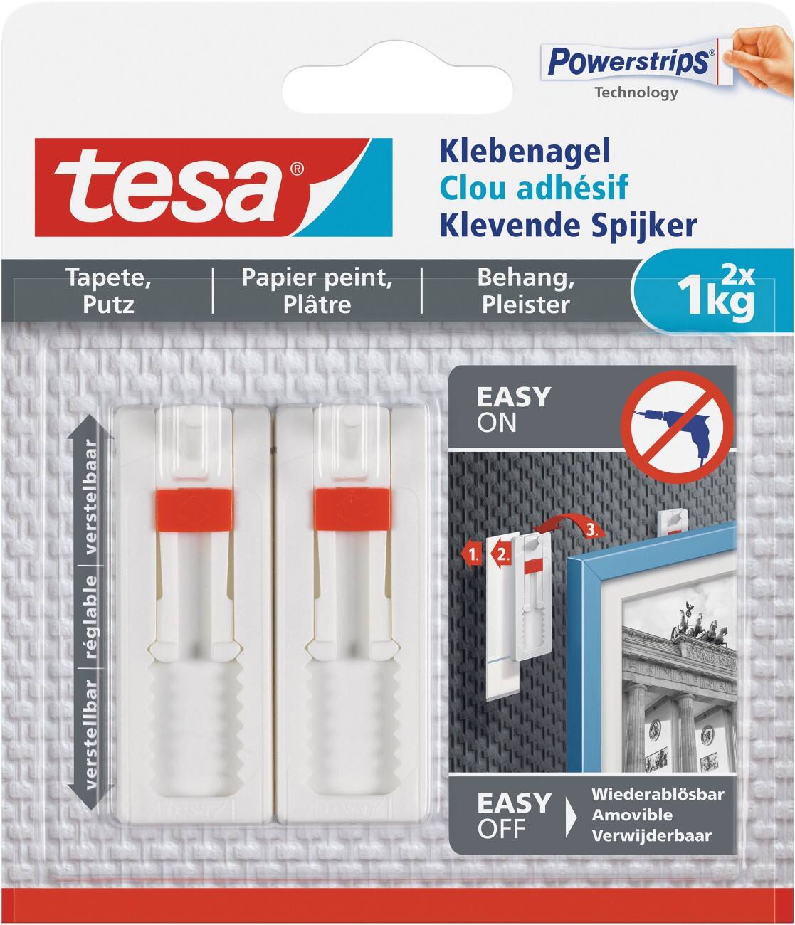 tesa Powerstrips Adhesive Nail Non-permanent 14 cm White Pack of 2
