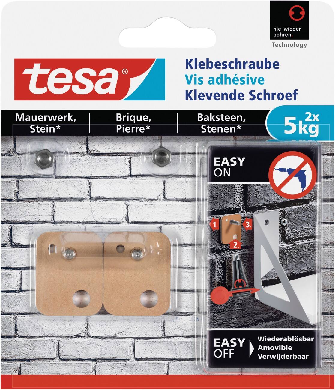 tesa Adhesive Screws Square Brown Up to 5 kg Pack of 2