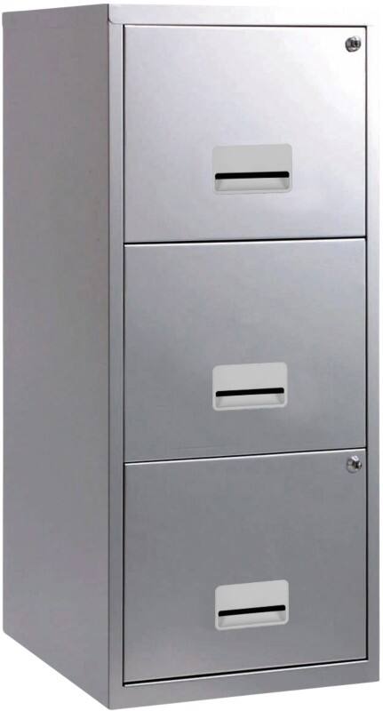 Pierre Henry Maxi Steel Filing Cabinet with 3 Lockable Drawers 400 x 400 x 930 mm Silver