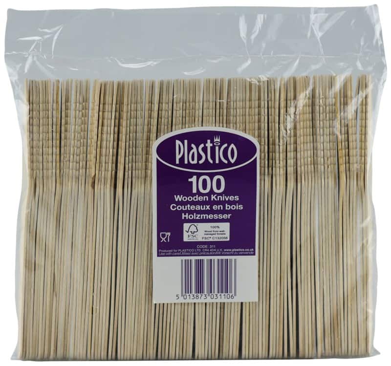 Plastico Disposable Knives Birchwood 2.1 x 0.2 x 16.5cm Brown Pack of 100