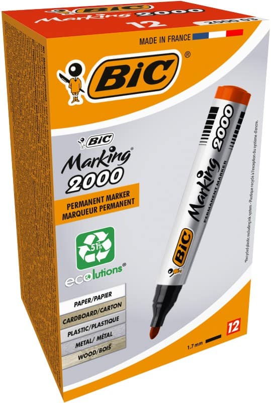 BIC Marking 2000 Permanent Marker Medium Bullet 1 - 1.7 mm Red Non Refillable Pack of 12