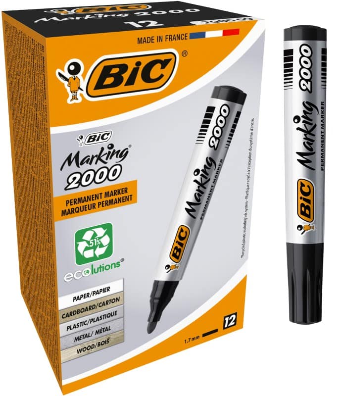 BIC Marking 2000 Permanent Marker Medium Bullet 2 mm Black Pack of 12 |  Viking Direct IE