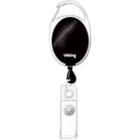 Viking Retractable Badge Reel Metal Clip 800mm Cord Black Pack of 10