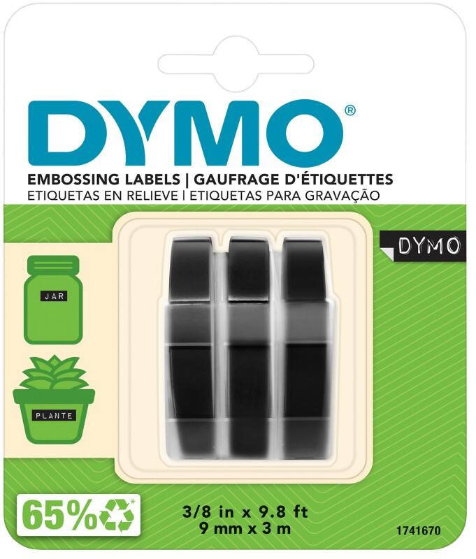 Dymo 3D Embossing Label Tape S0847730 White on Black 9 mm x 3 m Pack of 3