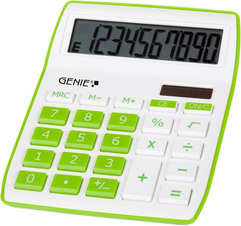 GENIE Calculator 10 Digit Display Green Battery, Solar 840 G