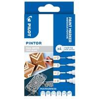 Pilot PINTOR Paint Marker Bullet, Chisel 0.7 mm, 0.1 mm, 1.4 mm, 8 mm White Pack of 4