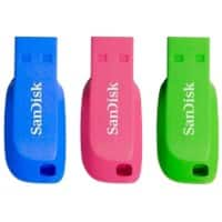 SanDisk USB 2.0 Flash Drive Cruzer Blade 32 GB Blue, Green, Pink Pack of 3