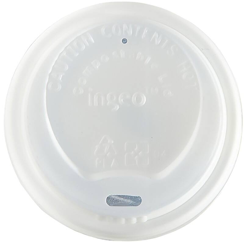 DISPO Disposable Cup Lid CPLA (Cristallised Polylactic Acid) White Pack of 100