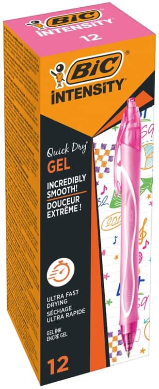 BIC Gel-ocity Quick Dry Retractable Gel Pen Pink 0.3 mm Medium Rollerball Refillable Pack of 12