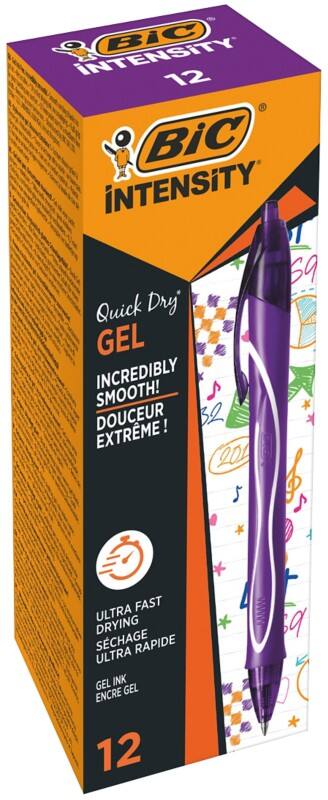 BIC Gel-ocity Quick Dry retractable Gel Pen Purple 0.3 mm Medium Rollerball Refillable Pack of 12
