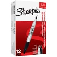 Sharpie Twin Tip Permanent Marker Fine Bullet 0.5-1 mm Black Pack of 12