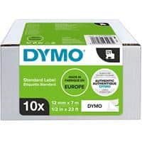 Dymo D1 2093097 / 45013 Authentic Label Tape Self Adhesive Black Print on White 12 mm x 7m Pack of 10