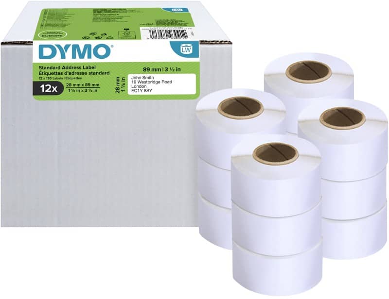 Dymo LW 2093091 / 99010 Authentic Address Labels White 28 x 89 mm 130 Labels Pack of 12