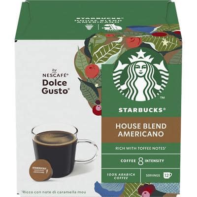 Starbucks Americano House Caffeinated Ground Coffee Pods Box Americano 8.5 g Pack of 12