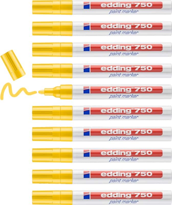 edding 750 Permanent Paint Marker Yellow Medium Bullet 2 - 4 mm  Water-Resistant Pack of 10
