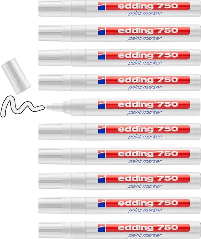edding 750 Permanent Paint Marker White Medium Bullet 2 - 4 mm  Water-Resistant Pack of 10