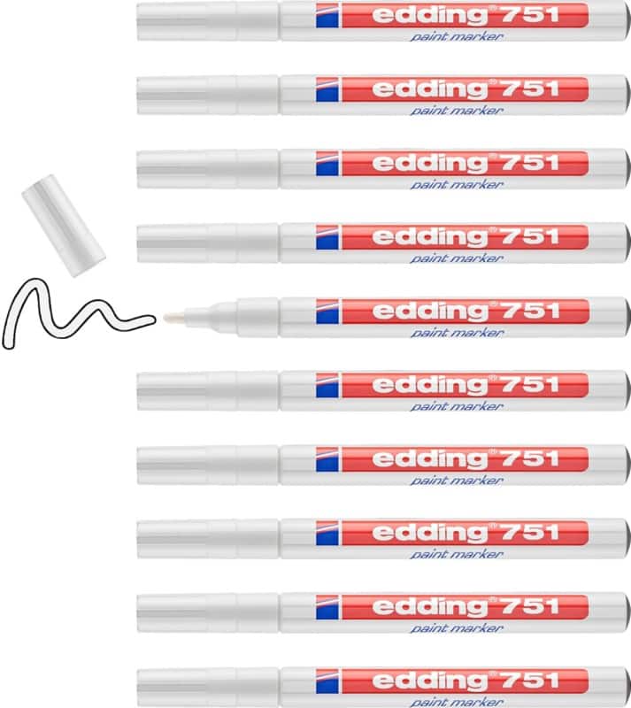 edding 751 Permanent Paint Marker White Medium Bullet 1 - 2 mm  Water-Resistant Pack of 10