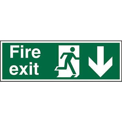 Fire Exit Sign Down Arrow Aluminium Green, Silver 10 x 30 cm