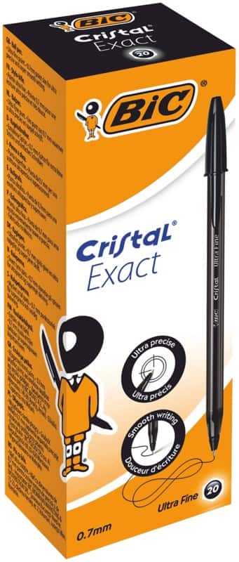 BIC Cristal Exact Cristal Exact Ballpoint Pen Black 0.28 mm Extra Fine Ballpoint Pack of 20