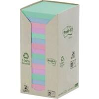 Post-it Recycled Sticky Notes 76 x 76 mm Pastel Rainbow Assorted Colours 16 Pads of 100 Sheets