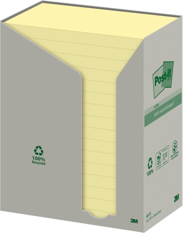 Post-it Recycled Sticky Notes 127 x 76 mm Canary Yellow 16 Pads of 100 Sheets