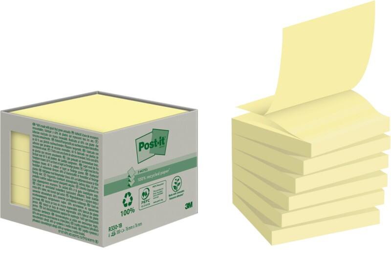 Post-it Recycled Z-Notes 76 x 76 mm Canary Yellow 6 Pads of 100 Sheets