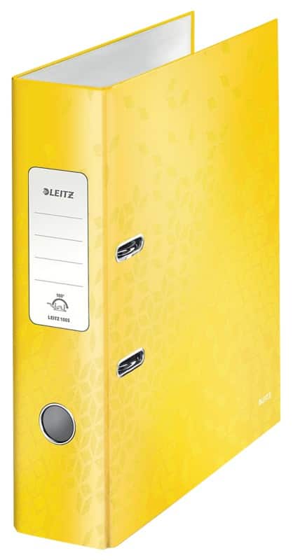 Leitz 180° WOW Wide Lever Arch File A4 80 mm Yellow 2 Rings 1005 Laminated Cardboard Portrait