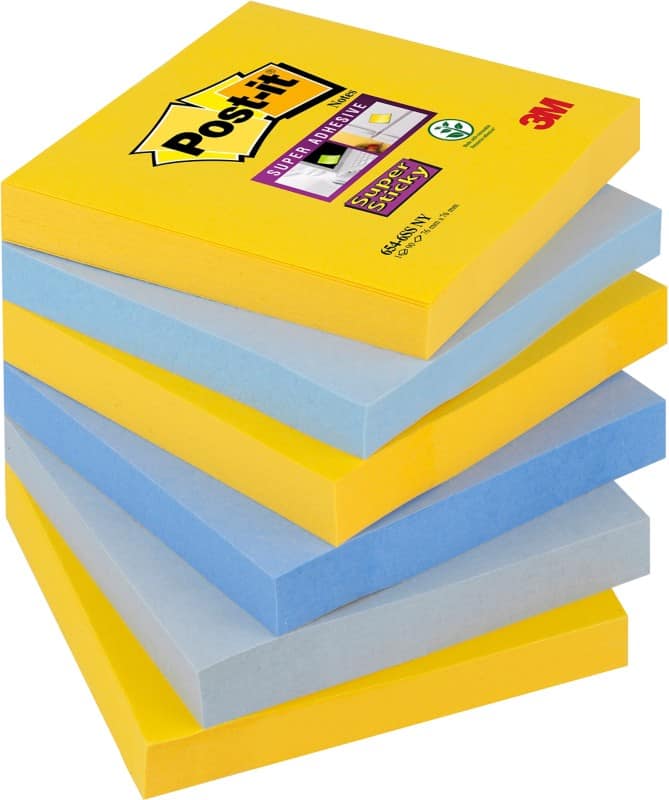 Post-it New York Collection Super Sticky Notes 76 x 76 mm Assorted Colours 6 Pads of 90 Sheets