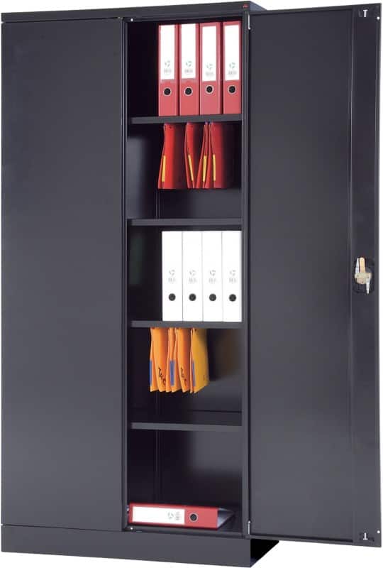 Viking Realspace Regular Door Cupboard Steel 4 Shelves Lockable 920 x 420 x 1,950 mm Black