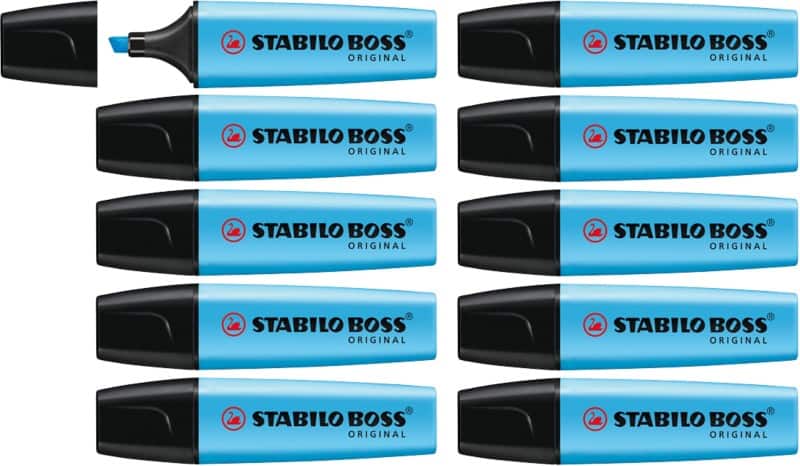 STABILO BOSS ORIGINAL 70/31 Highlighter Blue Medium Chisel 2-5 mm Refillable Pack of 10