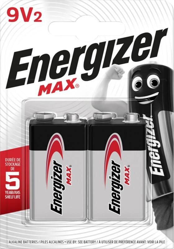Energizer Battery Max 9V 6LR61 21000 mAh Alkaline Pack of 2