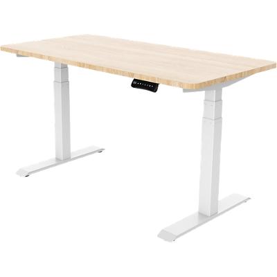 Realspace Sit Stand Single Desk With Oak Melamine Top and White Frame 1,600 x 800 x 605.5 - 1,252 mm