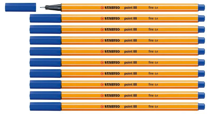 STABILO point 88 Fineliner Pen 0.4 mm Needlepoint Blue 88/41 Pack of 10