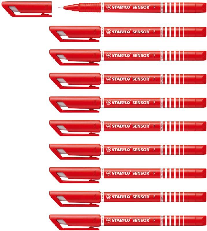 STABILO SENSOR Fineliner Pen 0.3 mm Needlepoint Red 189/40 Pack of 10