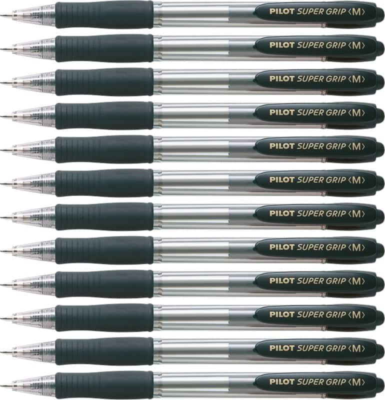 Pilot Super GRIP Black 0.4mm Pen, Medium, 12-Pack