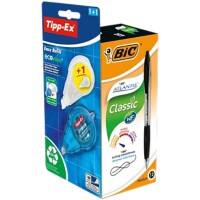 BIC Atlantis Classic Retractable Ballpoint Pens Medium 0.32 mm Black Pack of 12 + FREE 1 Easy Tipp-Ex with Refill