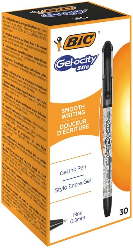BIC Gelocity Stic Rollerball Pen Black 0.5 mm Fine Ballpoint Pack of 30