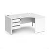 Dams International Right Hand Ergonomic Desk with 3 Lockable Drawers Pedestal and White MFC Top with Silver Panel Ends and Silver Frame Corner Post Legs Contract 25 1600 x 1200 x 725 mm