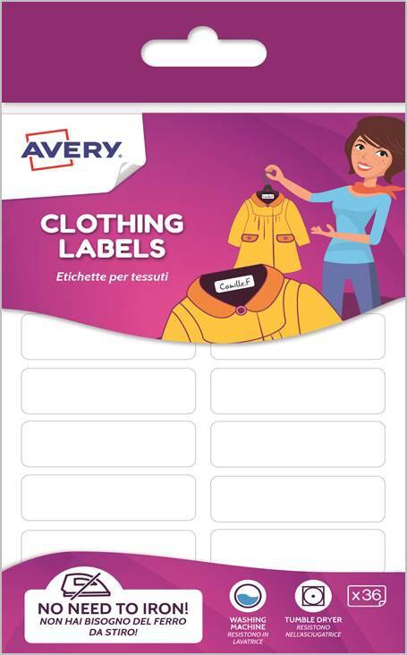 Avery Clothing Labels ETVET36.UK Adhesive A6 White 13 x 45 mm Pack of 36